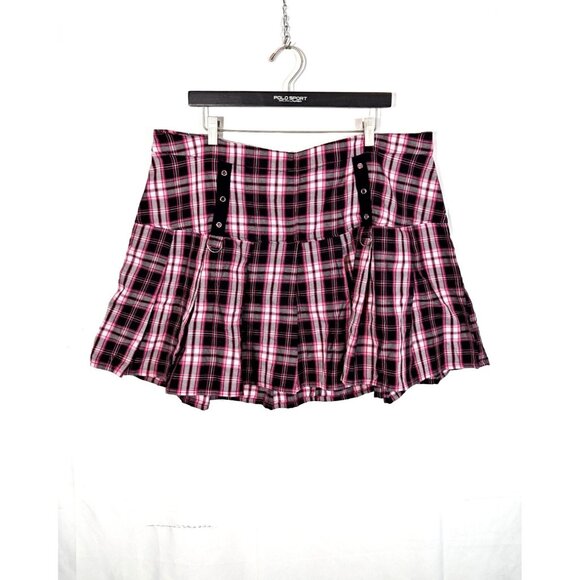 Vintage Hot Topic Flannel Mini Skirt Black Pink O-ring 40" Waist Plaid Goth Punk - Picture 1 of 6